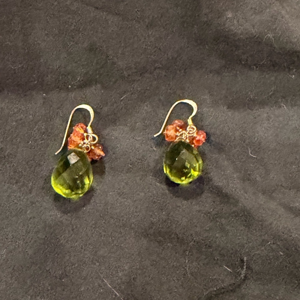 Elegant Olive Green and Orange Drop Earrings